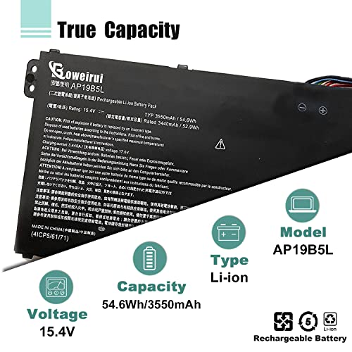 Boweirui Ap19B5L Laptop Battery Replacement For Acer Aspire 5 A515-43 A515-43G A515-52 A515-52G, Swift 3 Sf314-42 Sp314-21N-R5Fr, Vero Av15-51 Series Kt.0040.5010 Kt00405010 Battery (15.4V 54.6Wh) #TOP1