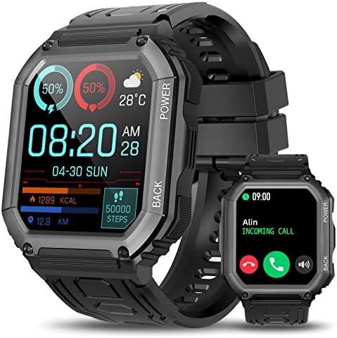Hemisol Military Smart Watches for Men,5ATM Waterproof Outdoor Fitness Tracker with Bluetooth Call(Answer/Make Calls),1.8" Smart Watch with Sleep Monitor for Android iPhone