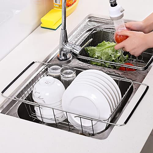 Küchen-Geschirrtrockner Edelstahl Einstellbare Waschbeckenablauf Rack Single Layer Erweiterbarer Trocknungskorb Obstschale Abtropfhalter Küchenutensilien Multifunktionaler Abtropfständer