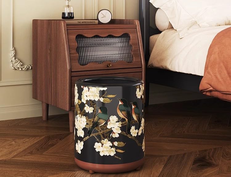 Luxury Vintage Style Waste Bin, Bird & Blossom Design Trash Can with Reinforced Body, Premium Home Décor Garbage Bin for Living Room