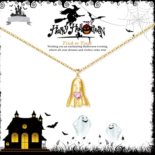 Halloween Gifts, Halloween Gifts for Women Teens Pumpkin Necklace Ghost Necklaces Gold Birthstone Necklace for Women Non Tarnish Adjustable Halloweens Basket Stuffers Decor