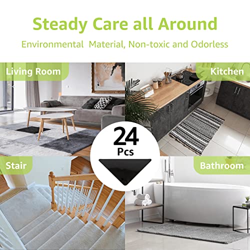 Rabenda 24 Pcs Grippers For Rugs, Non Slip Rug Pads For Hardwood Floors And Tiles, Reusable And Washable Rug Tape For Area Rugs, Dual Sided Adhesive Rug Pad Gripper Keep Corners Flat(Black) #TOP3