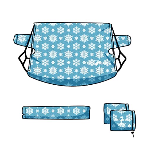 FrostGuard Vortex Premium Winter Windshield Cover with Built-in Security Panels and Wiper Blade Cover + Mirror Covers - Weather Resistant; Protects from Snow, Ice and Frost (Snowy Lace, XL)