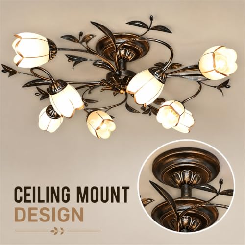 31.5 Inch 8-Lights Branch Shaped Ceiling Lights, Creative Retro Style Flower Vine Ceiling Light Fixtures, Country Style Ceiling Lamp for Living Room, Bedroom, Kitchen, Study Room by Generic - Used condition - Image 7