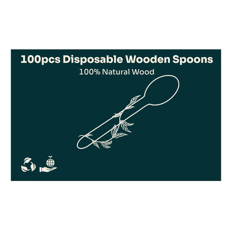 Deltafit 100 Spoons 100% Natural Birch Wooden Disposable Cutlery Set