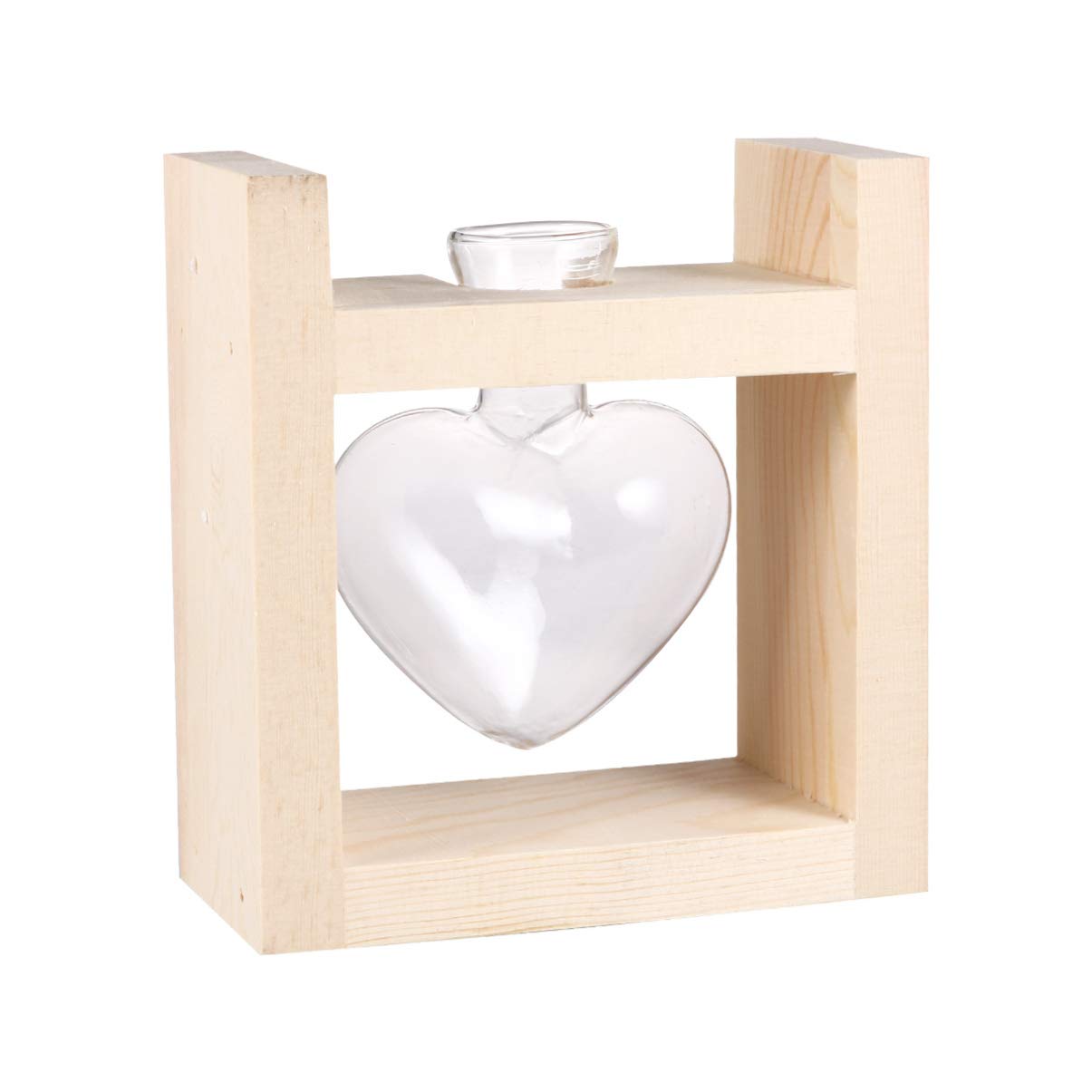 Jarrón hidropónico de Cristal en Forma de corazón, con Soporte de Madera para decoración de Escritorio de casa, Oficina, Boda, jarrón de Cristal con Soporte de Madera