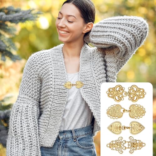 Dimeho Vintage Pullover Swirl Clip 4 Stück Pullover Clips Umhang Clips für Kleid Retro Cardigan Clip Cape PulloverCardigan SchalClips Schal Kragen Verschluss Kleid Hemd Brosche SchalClip (gold)