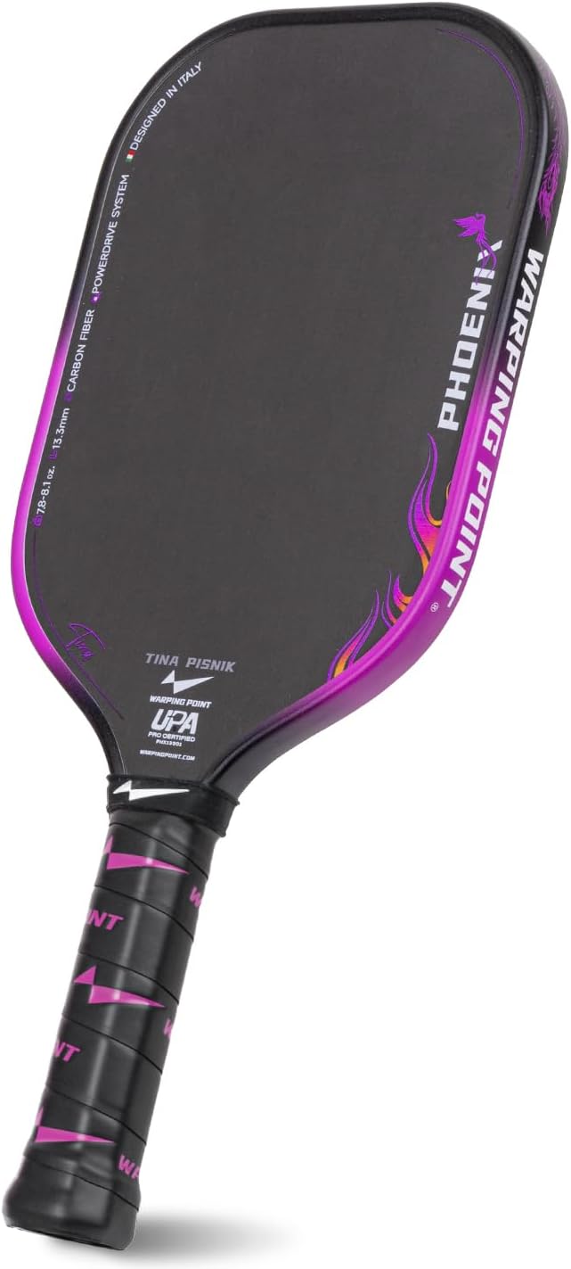 Warping Point Tina Pisnik Phoenix Gen 3.5 Pickleball Paddle, UPA-A Approved, Raw T700 Carbon Fiber, 16MM & 13.3MM PowerDrive System for Power & Precise Control, Endura Surface for Ultimate Spin