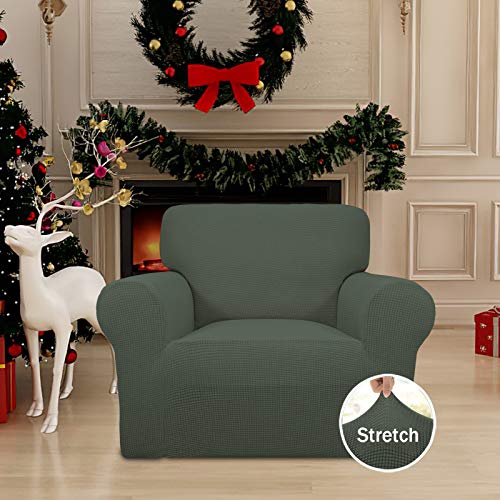 Image of Easy-Going Stretch Chair Sofa Slipcover 1-Piece Couch Sofa Cover Furniture Protector Soft with Elastic Bottom for Kids, Pet. Spandex Jacquard Fabric Small Checks (Chair, Olive Green)