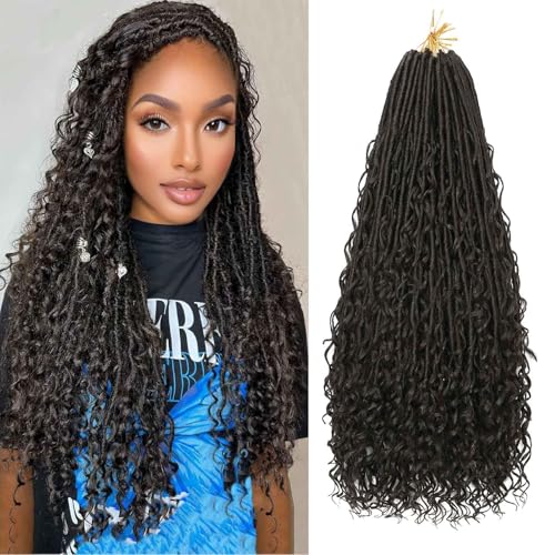 Boho Soft Locs Crochet Hair 30 inch 8 Packs Boho Faux Locs Crochet Hair Pre-looped Goddess Locs Hair with Curly Ends Bohemian River Locs for Black Women (4#