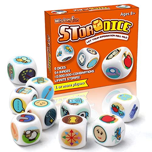 OPTSPTOY Story Dice Set 9 Colorful Storytelling Cubes for Early Education 54 Images Iconic Storytelling Game Dice Language Expression/Imagination Family Union/Party/Gifts for Kids/Adults (Orange)