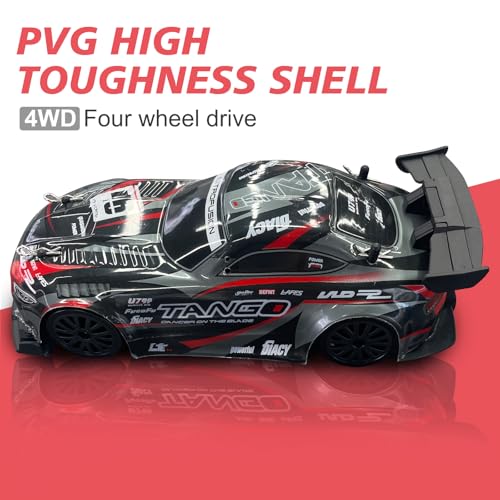 Image of RC Drift Car,1:24 4WD High Speed Electric Remote Control Car with LED Lights,Drifting Tires,2 Batteries,Dual Mode Tires,Hobby Racing Toy Car for Adults & Kids