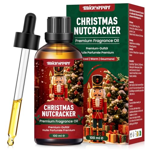 MIGCAPUT Aceite Aromático de Cascanueces Navidad 100ML, Aceite Perfumado de Navideña Premium, Aceite Esencial de Aromaterapia para Humidificador, Velas, Elaboración de Jabón, Acogedora Aroma Festivo