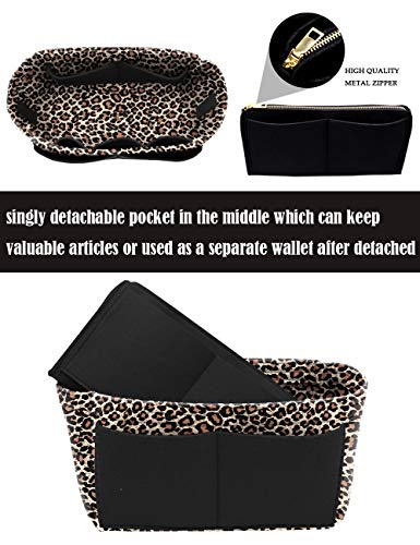 Image of LEXSION Felt Purse Bag Organizer Insert with zipper Bag Tote Shaper Fit Speedy Neverful PM MM, 1-B-LeopaBd, X-Large