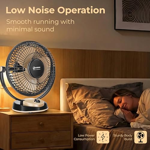 Image of HM Bobbar Table Fan P1 300 MM Home & Office | Ultra High Speed 12 Inch 3 Blade | High Air Delivery | 3 Speed Setting | Star Rated Teble Fan | 1 Year Warranty 【Black-Beige】