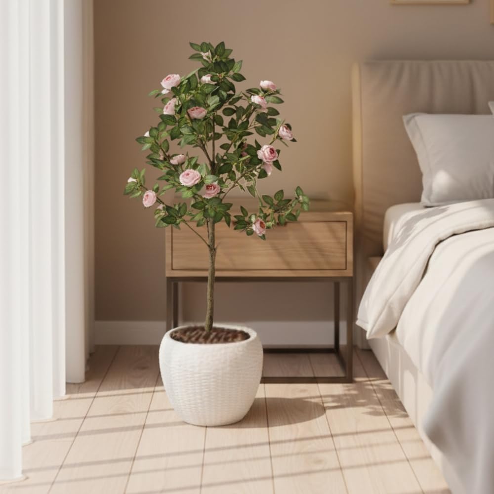 Artificial Bonsai Flower Plant Tree Decorative Indoor & Outdoor Home Office Décor, Premium Lifelike Design, Height Up to 90 cm (p32v3 Pink Rose)