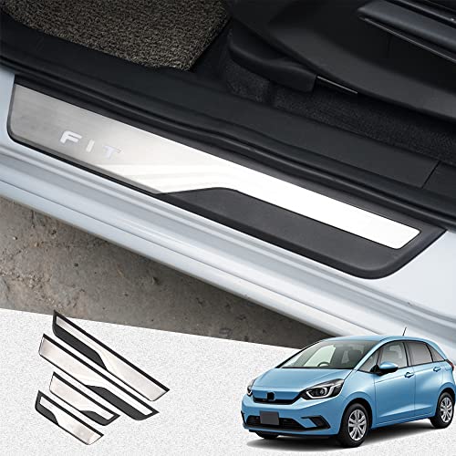 Hearsheng ホンダ 新型フィット(Fit) GR1 GR2 GR3 GR4 GR5 GR6 GR7 GR8 GR系(2020年2月~)専用ステンレス材質外側 スカッフプレート サイドステップ外側 外装カスタムパーツ アクセサリーキズ防止防塵 取り付