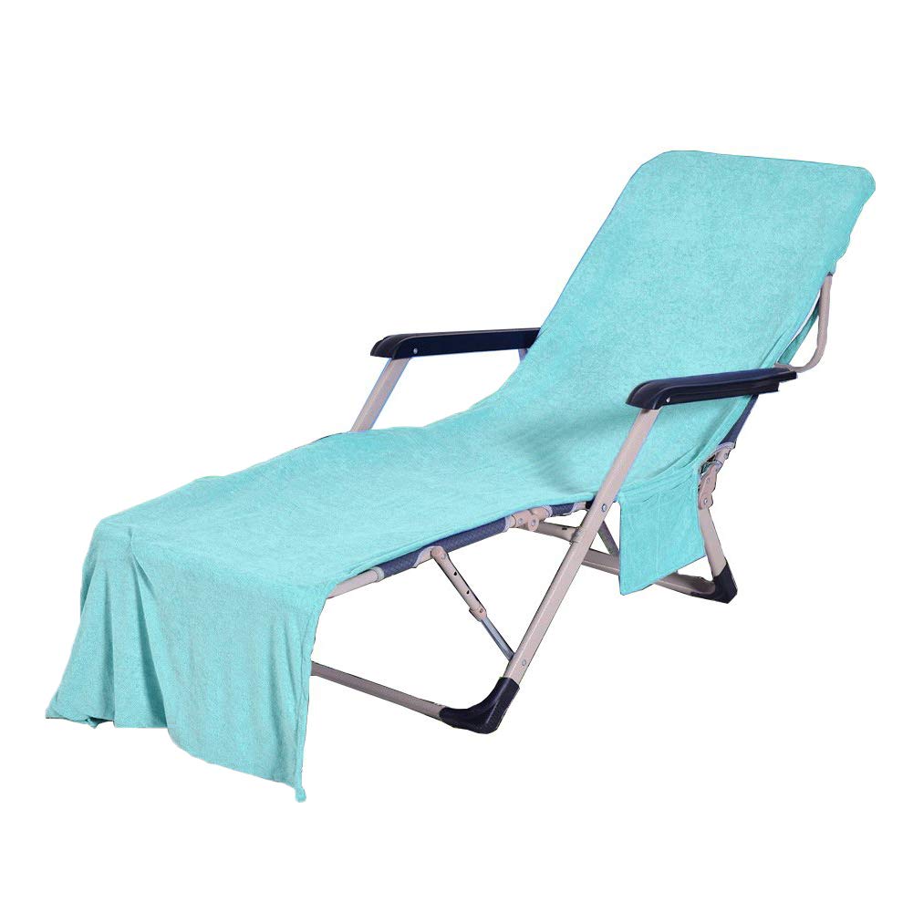 VOCOOLChaise Lounge Pool Chair Cover Beach Towel Fitted Elastic Pocket Won't Slide (lakeblue)