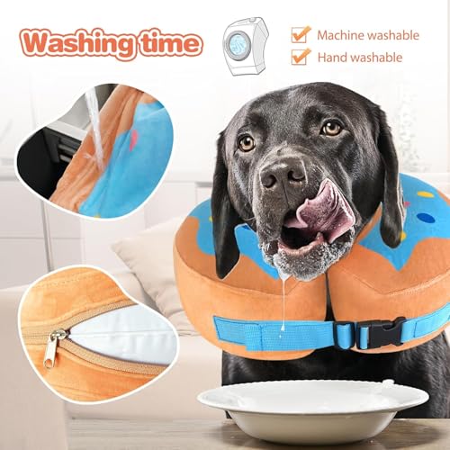 Image of JUANWAN Inflatable Dog Collar Dog Donut Cone Collar Soft Recovery Pet Cone for Small Medium Large Dogs Cats Adjustable Donut Cone for Post Surgery Recovery-L, blue