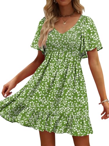 Image of UEAL Womens Cute Floral Smocked V Neck Flutter Sleeve Sundress with Pockets Casual Spring Summer Dresses for Women 2026