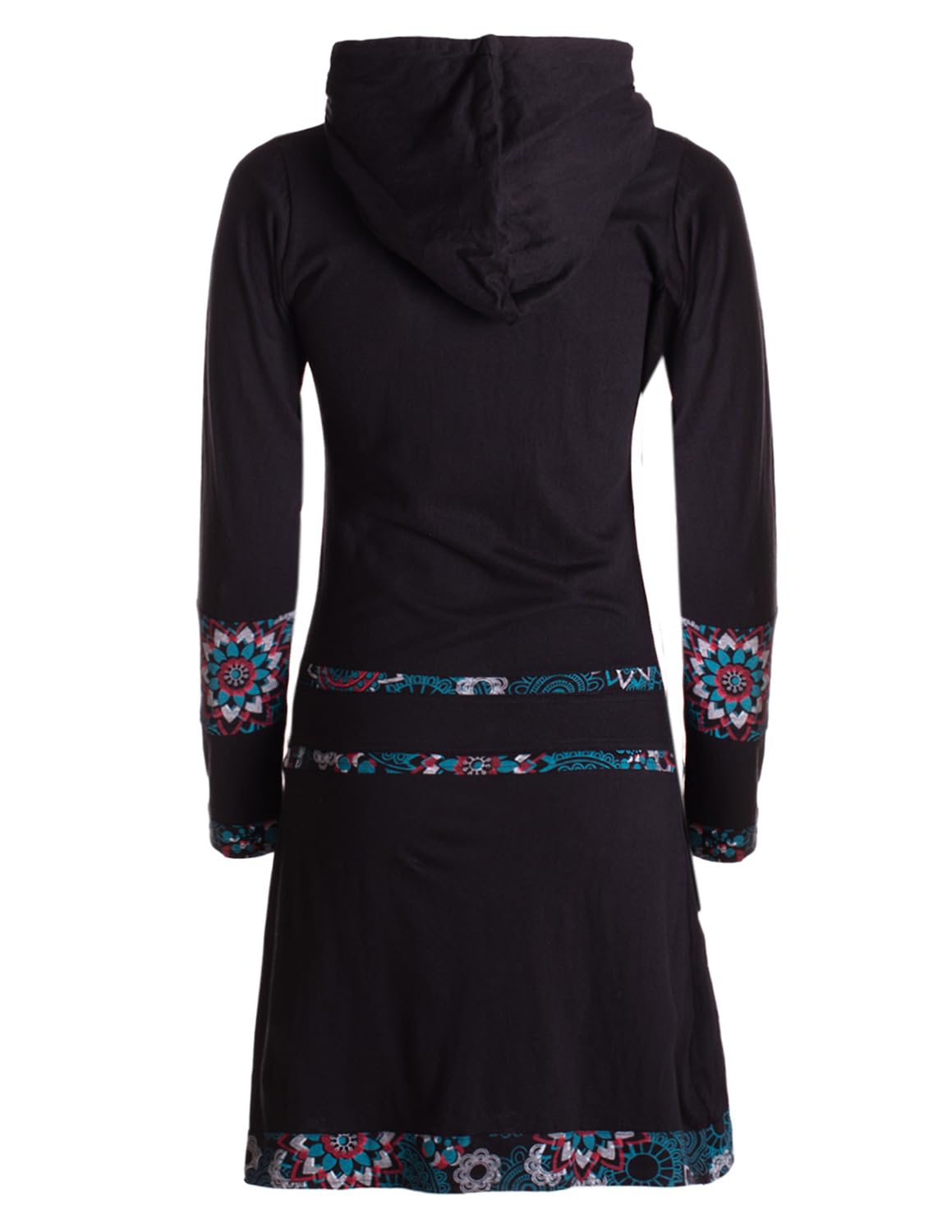 Vishes Alternative Bekleidung - Damen Winterkleid Kapuzenkleid Langarm Baumwoll-Jersey kurz bis Knielang Mandala-Print Gürteltasche warmes Sweatkleid Herbst Winter