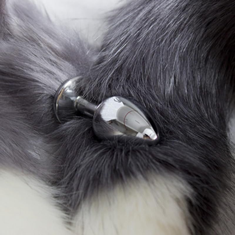 Tail Plug Anal Butt Plug, Butt Plug Faux Fur Tail Anal Sex Toys Buttplug Wolf Tail Toys Stainless Steel But Plug Butt Toys Sex Toys for Women Cosplay Adult Sex Toys for Women Men Couple (Grey)