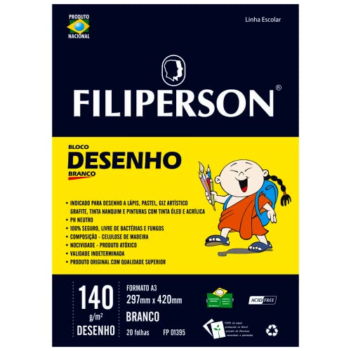 Bloco Desenho A3 140g 20Fls. Branco - Filipaper