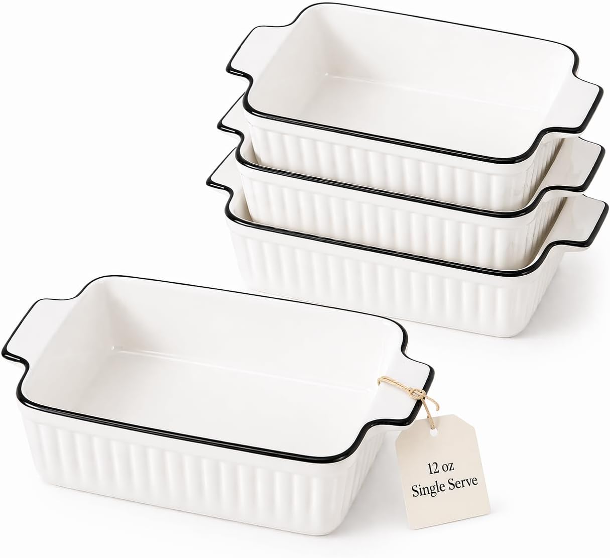 12 Oz Casserole Dish, Ceramic Baking Dishes Sets of 4, Small Casserole Dish with Handle, Porcelain Bakeware Sets, 5″ Rectangular Baking Serving Dish for Casserole, Cakes, Dishwasher Oven Safe