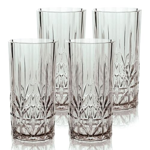 BELLAFORTE Shatterproof Tritan Tall Tumbler, Set of 4, 18oz - Myrtle Beach Drinking Glasses - Unbreakable Plastic Drinking Glasses for Gifting, Parties, New Year - BPA Free - Dishwasher Safe - Gray