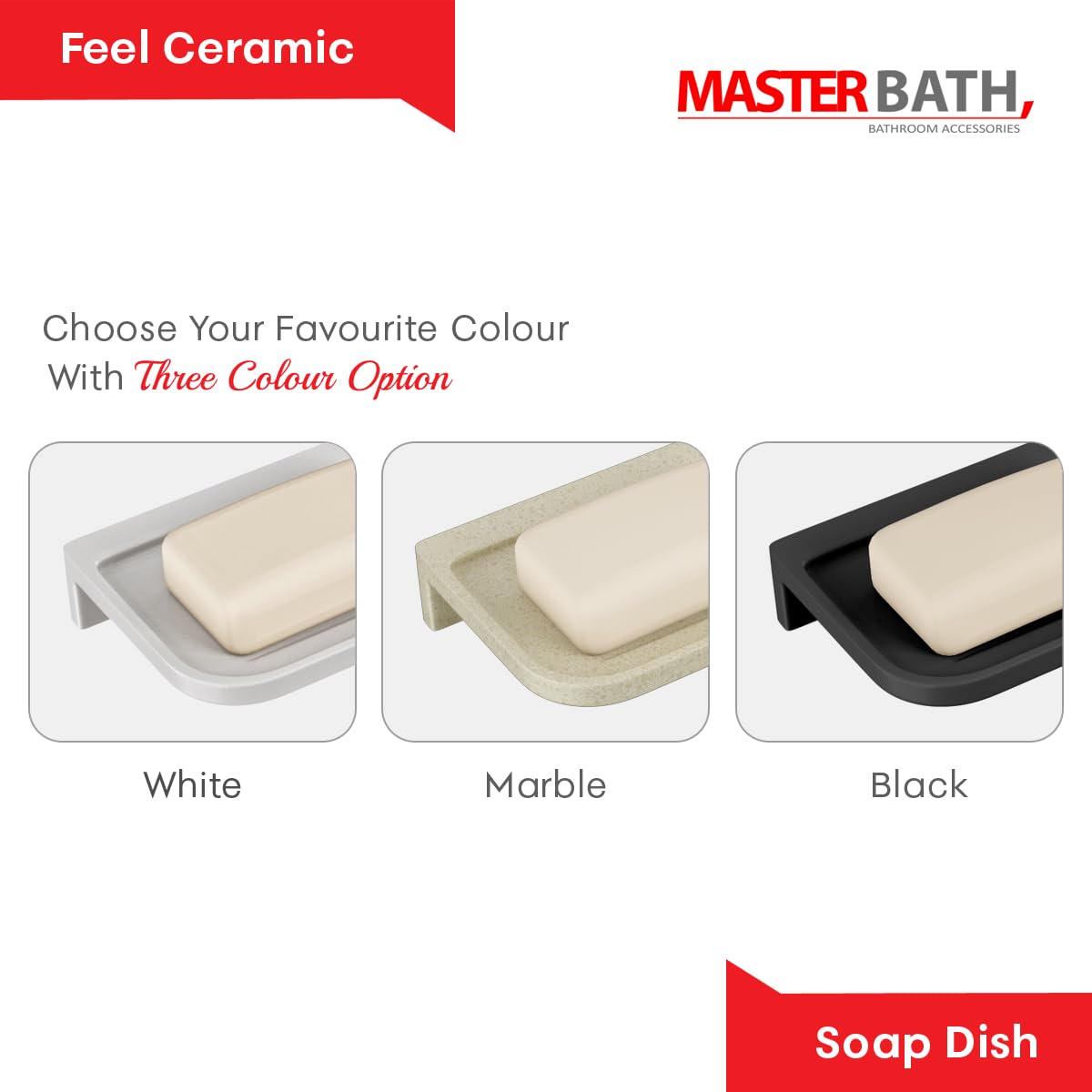 MASTER BATH QW118 Ceramic Sabu Dani, UF Soap Dish Tray, Sabu Dani for Bathroom Accessories, Wall Mount Premium Ceramic Soap Dish, Soap Holder (Black) 1