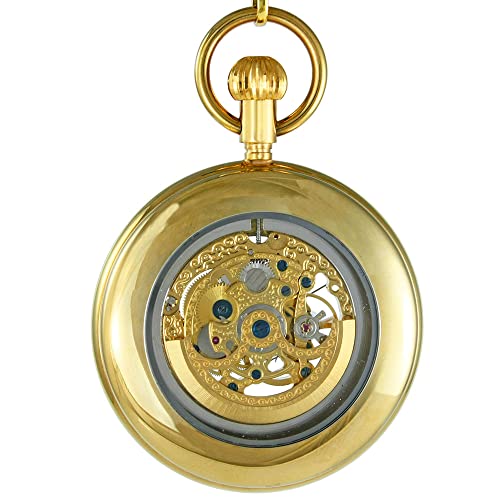 Image of OGLE 3ATM Waterproof Vintage Stainless Steel Large Face Fob Self Winding Automatic Skeleton Mechanical Pocket Watch Chain Box