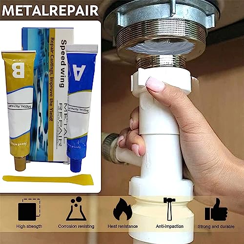 Image of GLUN Magic Metal Mending Cold Weld Epoxy, AB Strong Adhesive Glue for Metal, Aluminum, Plastic, Waterproof, Heat-Resistant Repair Paste for Auto, Engine, Pipes, DIY Welding, Cracks & Gaps
