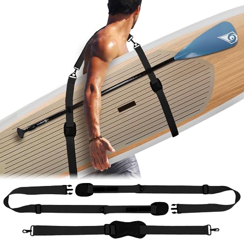 CALPALMY Paddleboard Shoulder Carry Strap/Kayak Carrier Strap/Surfboard Straps/Adjustable SUP Carrying Strap with Paddle Carrier & Metal Accessories (Black)