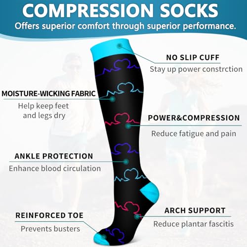 Image of Bluemaple 6 Pack Copper Compression Socks for Women and Men Circulation-Best Support for Medical, Running,Nursing,Athletic