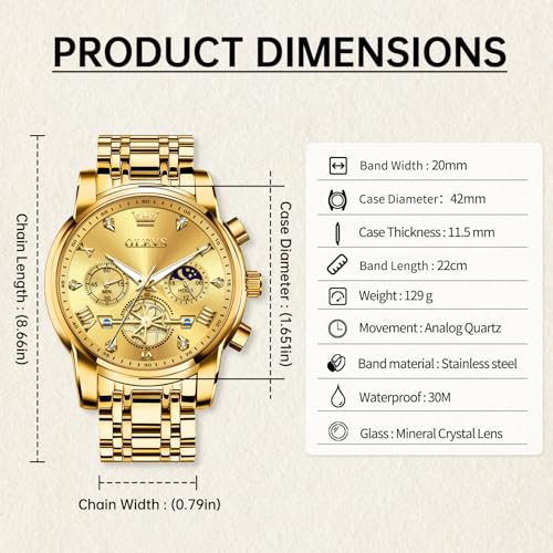 Image of OLEVS Watches for Men Dress Chronograph Luxury Stainless Steel Big Face