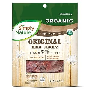 Simply Nature Organic Original Beef Jerky – 2.5 oz (71g), (Pack of 2, 5 oz) | Great for a On-the-Go Snack, Post-Workout Snack, Charcuterie Boards, Travel or Camping Food