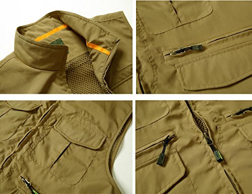 Image of Flygo Men's Casual Lightweight Outdoor Fishing Work Safari Travel Photo Cargo Vest Jacket Multi Pockets