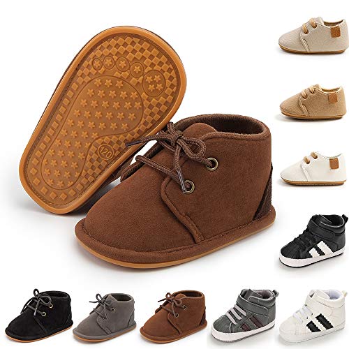 BiBeGoi Infant Baby Boys Girls High Tops Ankle Sneakers Soft Anti-Slip Sole Lace-up PU Leather Moccasins Toddler Newborn Prewalker First Walking Crib Shoes