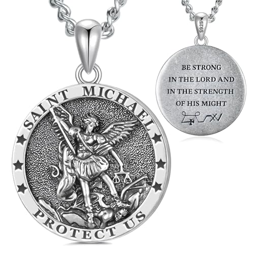 Sterling Silver St. Michael Archangel Amulet Pendant – Men’s Protective Charm Against Evil – Catholic Religious Jewelry oxidized Vintage style