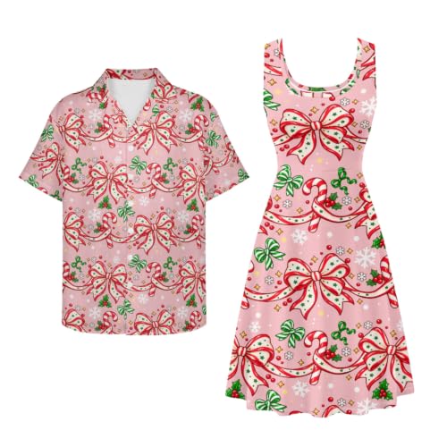 Image of Dreaweet Summer Dresses for Women A-Line Sleeveless Flowy Sun Dresses,Men's Casual Button-Down Shirts,Couple Matching Outfits