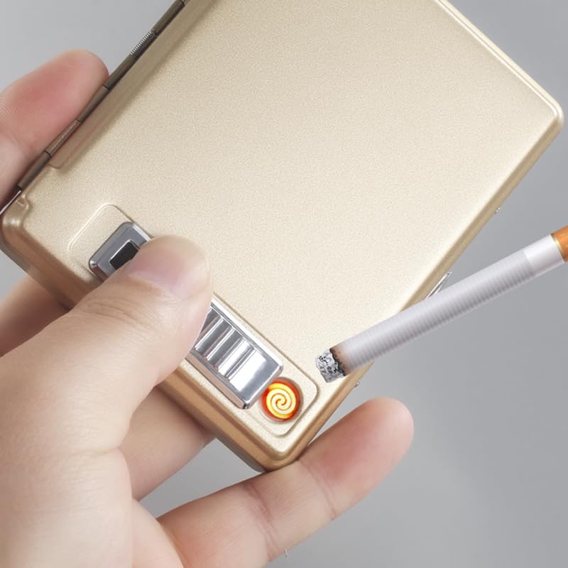 Cigarette Case with USB Lighter 20pcs 84mm Regular/King Size Cigarettes Box Built-in Electric Rechargeable Flameless Windproof Lighter (Black)