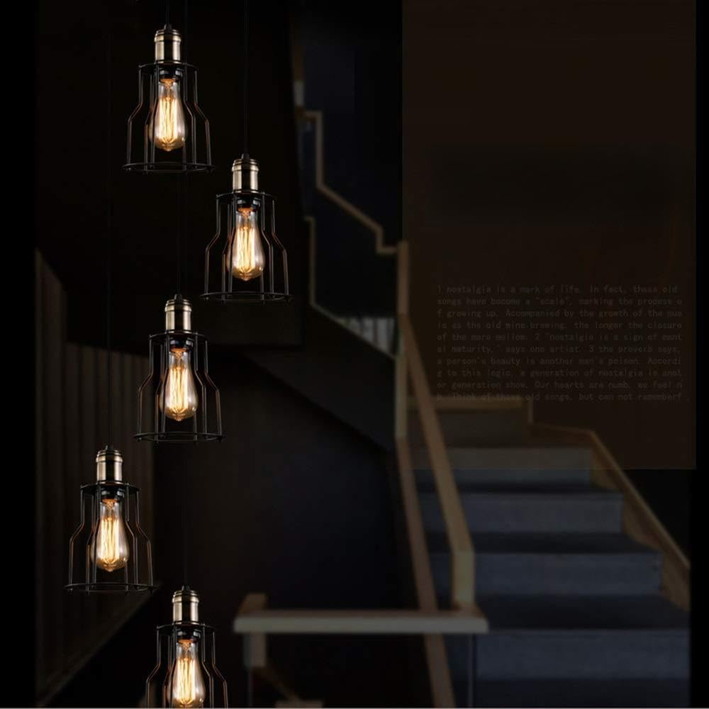 Abinlina Retro Industrial Style Long Pendant Light for High Ceilings - Black Wrought Iron Chandelier for Living Room, Staircase, and Dining Room(5 Lights)