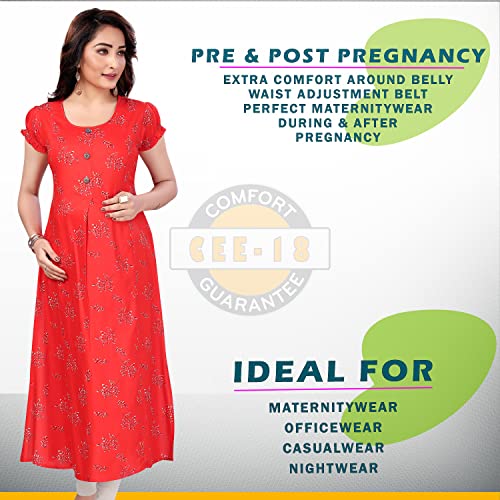Image of CEE 18 Women's Cotton Straight Maternity Feeding Kurti for Feeding with Zippers (XL, Tangy Tomato)
