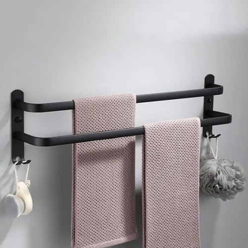 Porte-Serviettes Mural avec 2 Crochets Porte Serviettes Salle de Bain Etagères Serviette en Aluminium pour Salle de Bain et Cuisine Noir 2 Couche 40cm