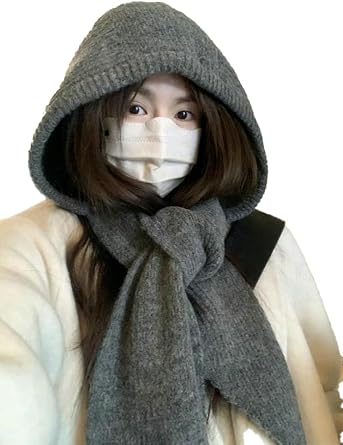 Womens Knitted Hooded Scarf Long Neck Scarf Cap Winter Balaclava Warm Head Scarves Pullover Wrap Hat Beanie Hat