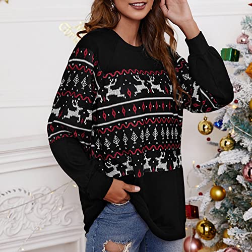 Moletom feminino de Natal rena Natal com decote em O para férias pulôveres de malha CUICI