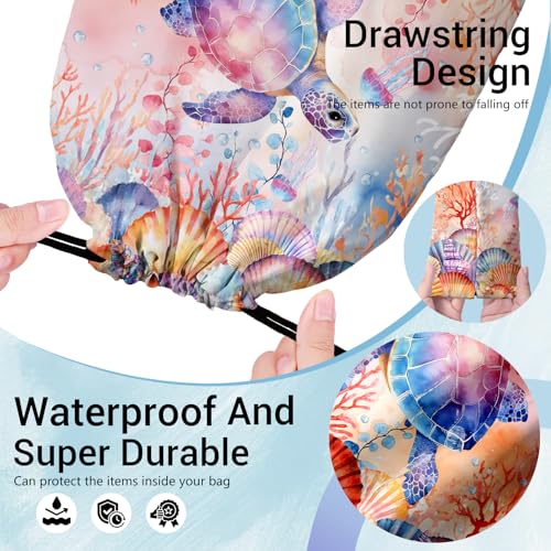 Image of Grip Bag for Gymnast Sea Turtle Seashell Coral Beach Drawstring Bag for Party