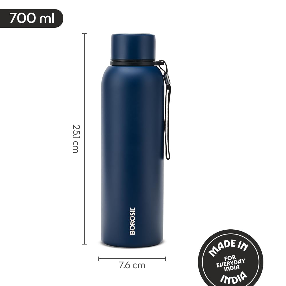Borosil Hydra Trek Stainless Steel Water Bottle | Double Wall Vacuum Insulated Flask, Green | 20 Hours Hot & 24 Hours Cold | Ideal for Personal & Corporate Gifting | 1 Year Warranty (Indigo, 700 ml) — Amazon image 3