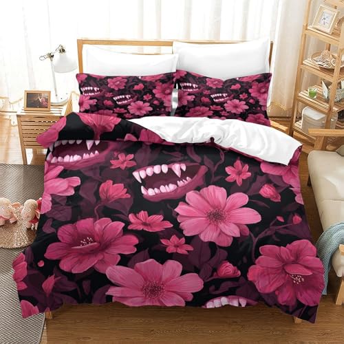 Housse de couette fleur sanglante 140x200 parure de lit imprimé 3D microfibre ado - 3