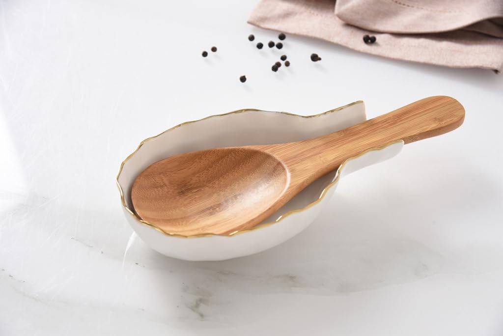 Pampa Bay Golden Salerno Titanium-Plated Porcelain Spoon Rest (White and Gold)